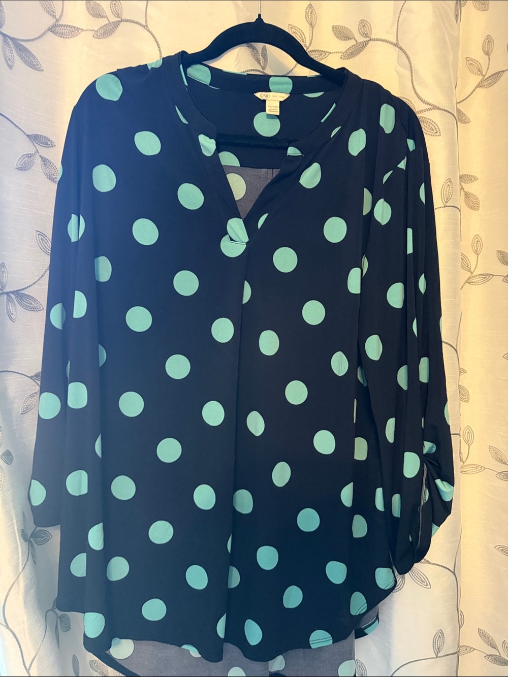 Cato blue  Blouse with Teal Polka Dots